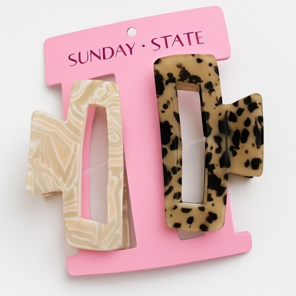 New Sunday State Extra Large Beige and Leopard Claw Hair Clips